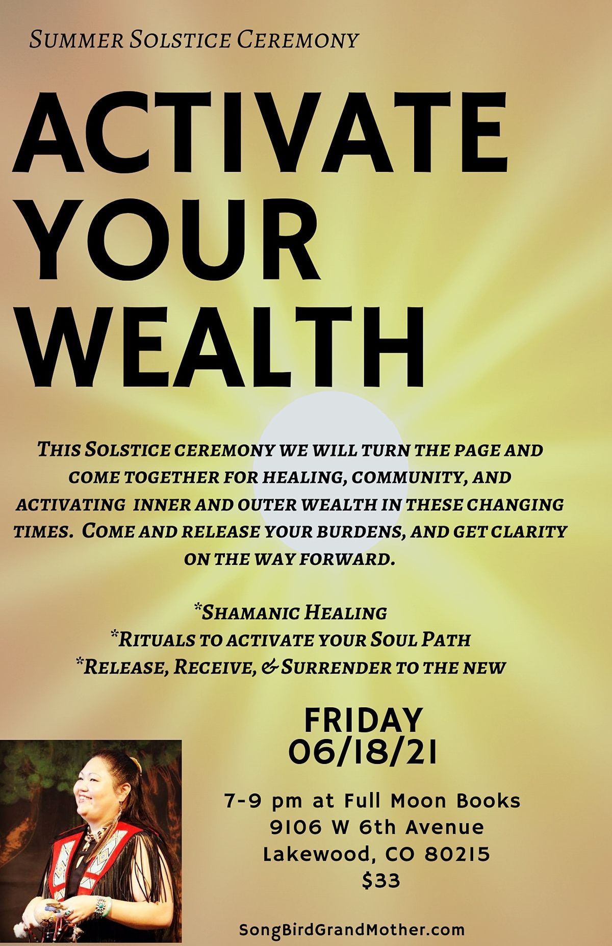 Summer Solstice Ceremony Activate Your Wealth Full Moon Books Event Center Lakewood 19 June 21