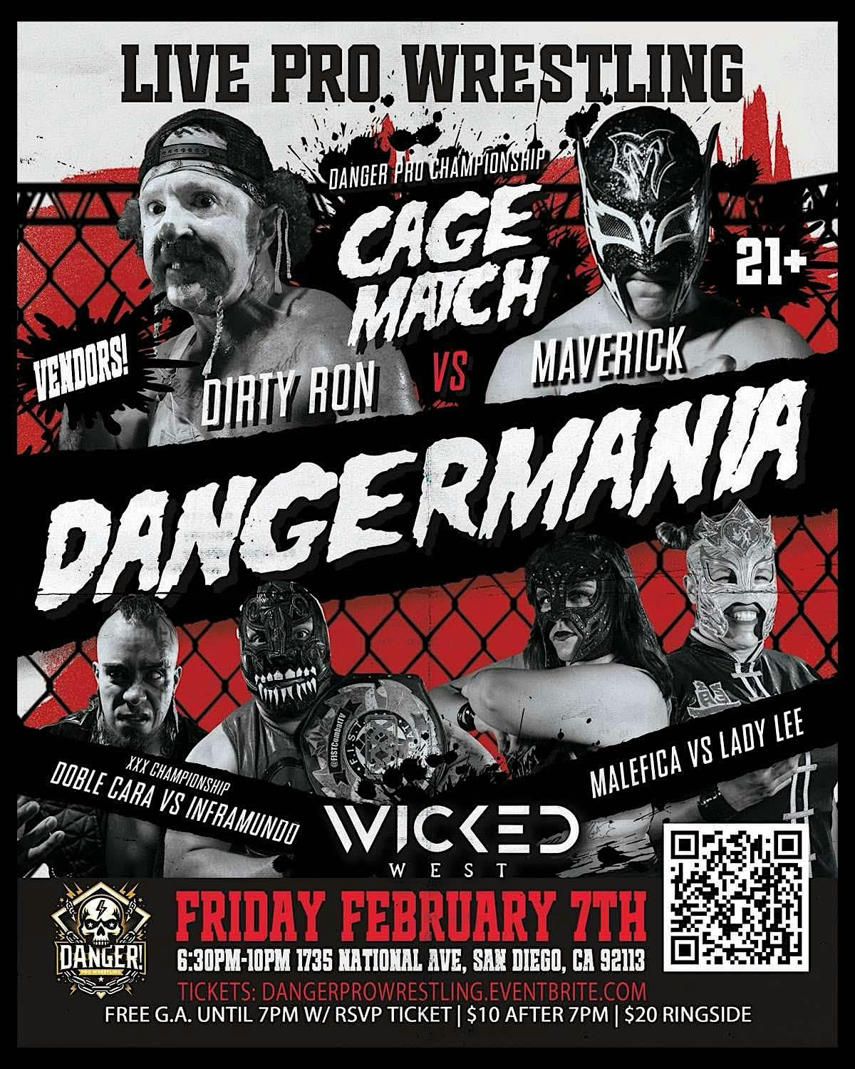 (FREE) Pro Wrestling CAGE MATCHES 21+ & vendors WICKED WEST Barrio Logan