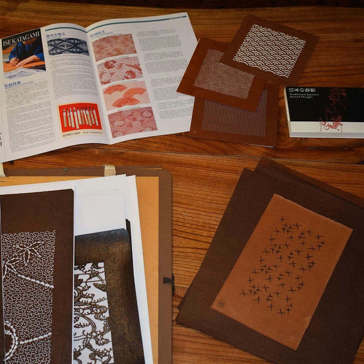 Katagami stencilling with  indigo in Artist's studio