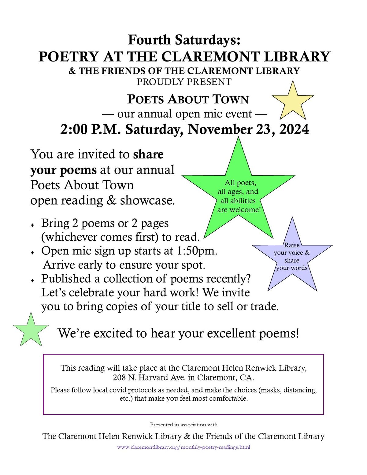 Fourth Saturdays Poetry: Poets About Town open mic