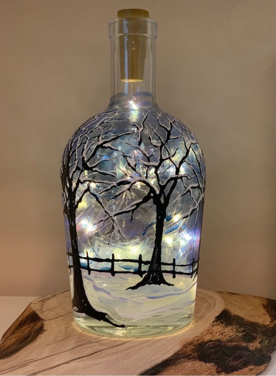 Painted Bottle with Fairy Lights