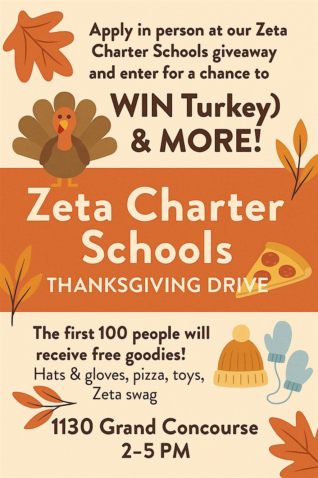 Free Hat, Gloves & Pizza :  Grab-n-Go with Zeta Charter Schools