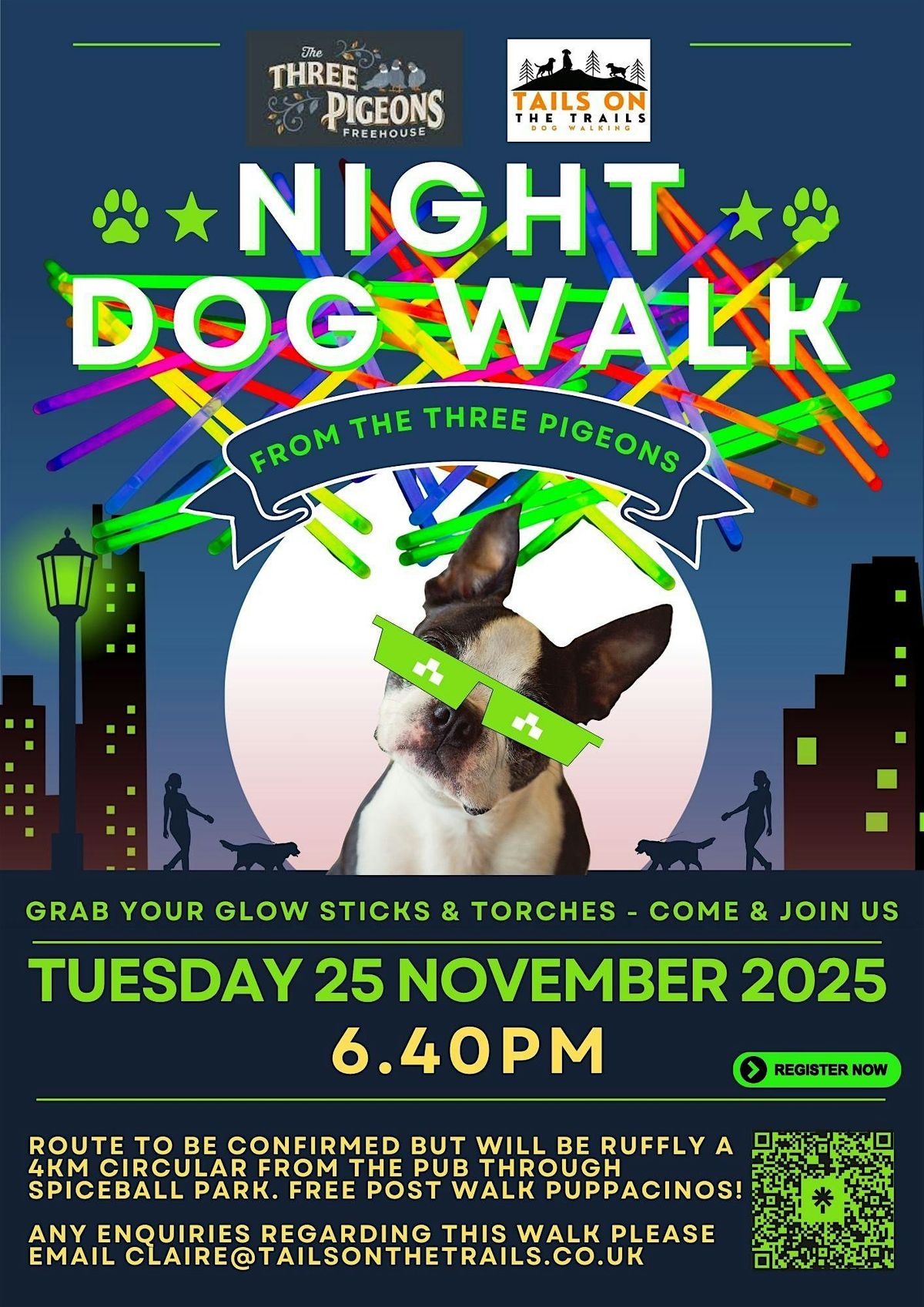 25.11.25 Glow Stick Night Group Dog Walk from The 3 Pigeons