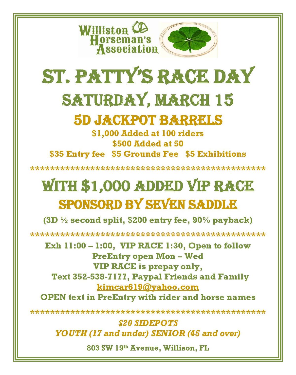 WHA\/Seven Saddle St Pattys Jackpot with VIP Race