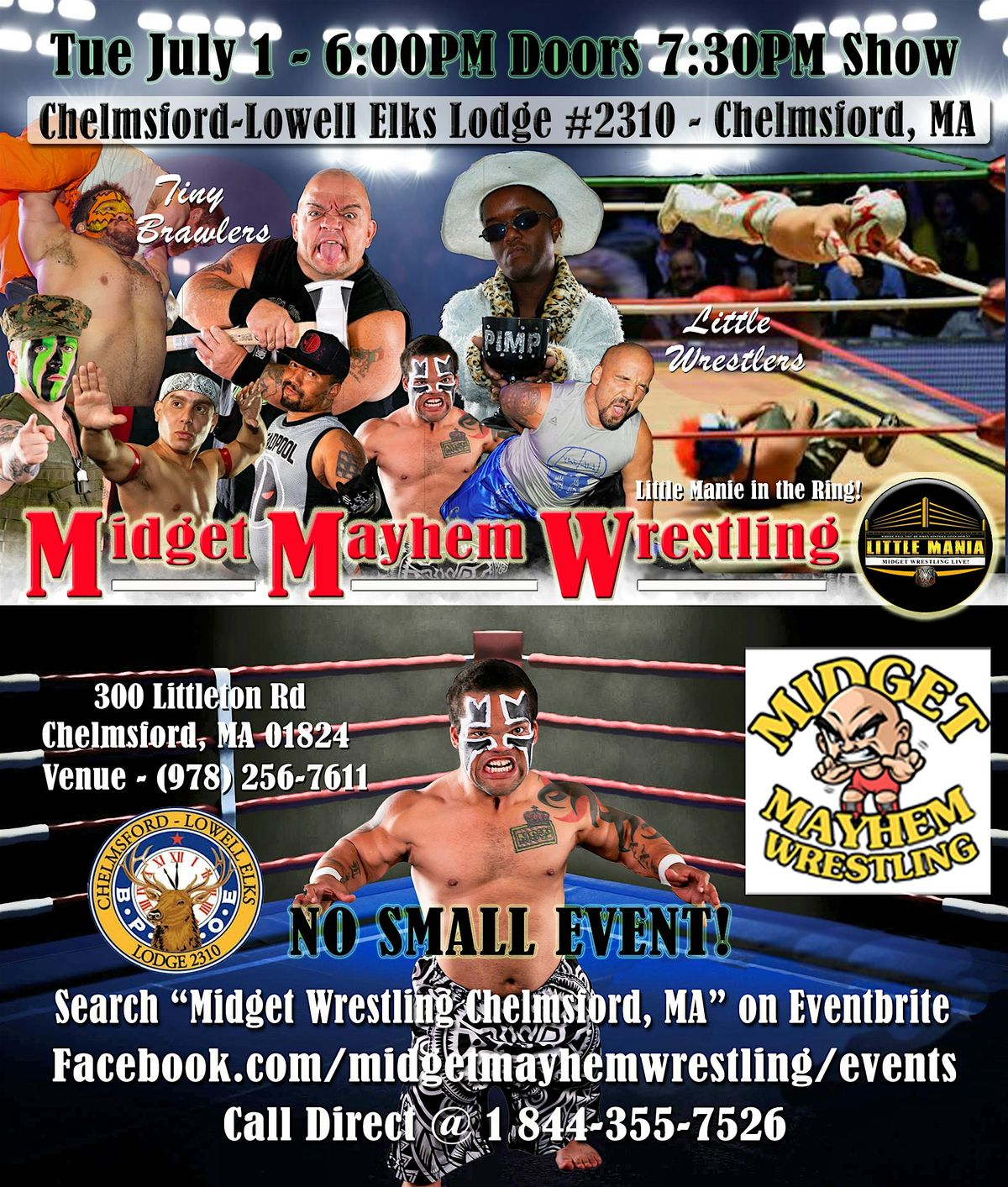 Midget Mayhem Wrestling Rips Through the Ring! Chelmsford MA 16+