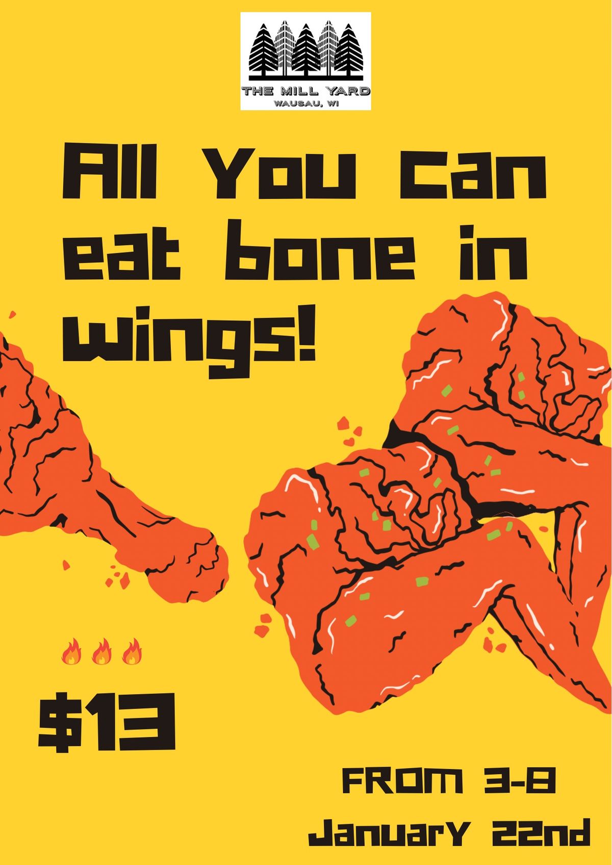 All you can eat wings at THE MILL YARD