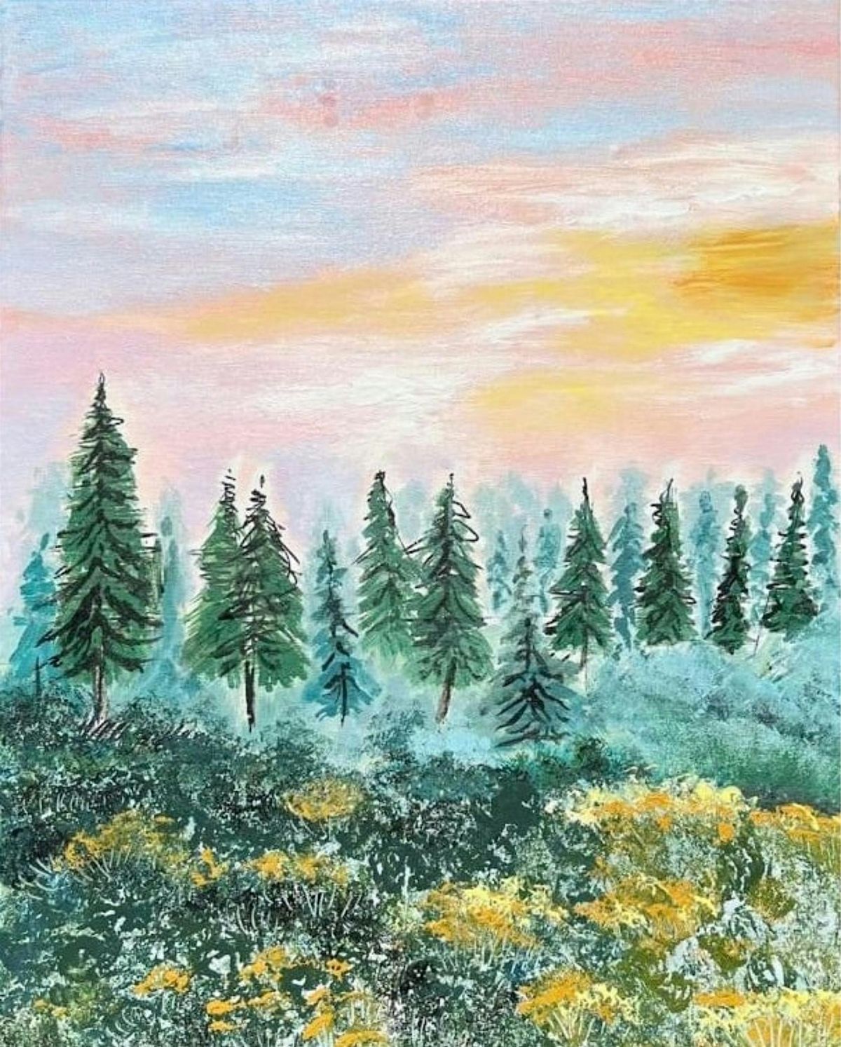 Sunrise in the Forest Adults Acrylic  Landscape Painting Class