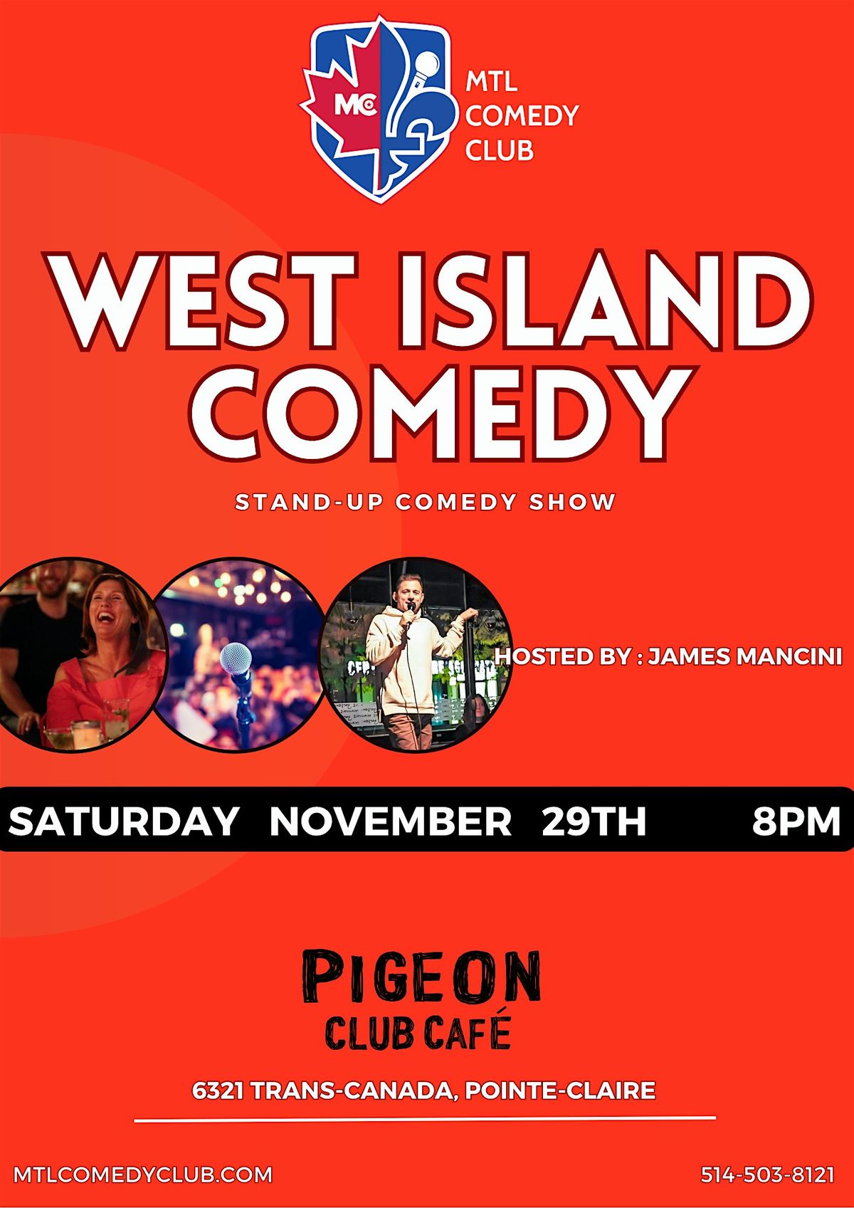 West Island Comedy Show at Pigeon Cafe | Saturday November 29th, 8pm
