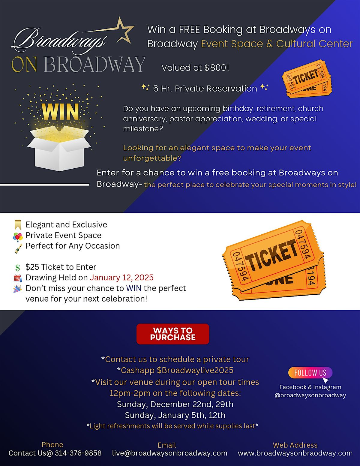 View our New Venue, Win a Private 6-Hr  Booking at Broadways on Broadway