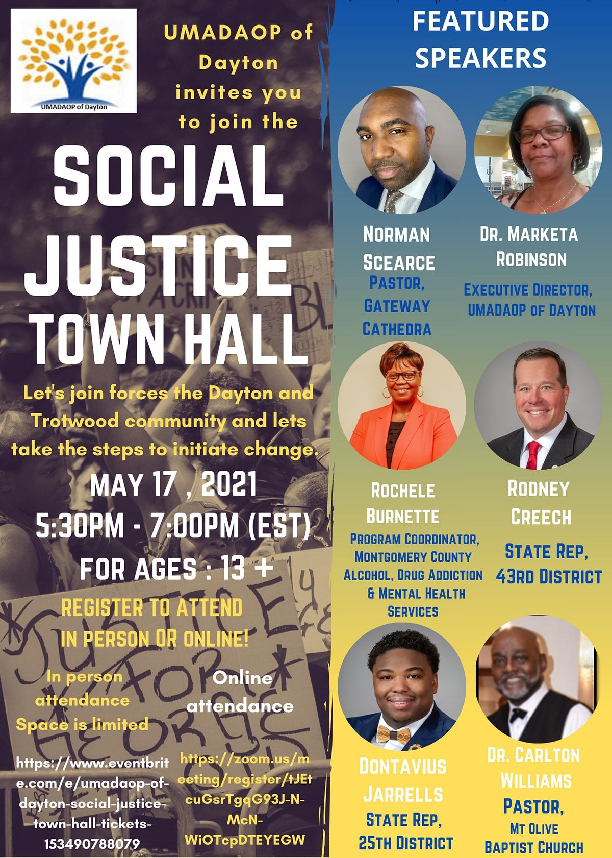 UMADAOP Of Dayton Social Justice Town Hall, 5501 Olive Rd, Dayton, 17 ...