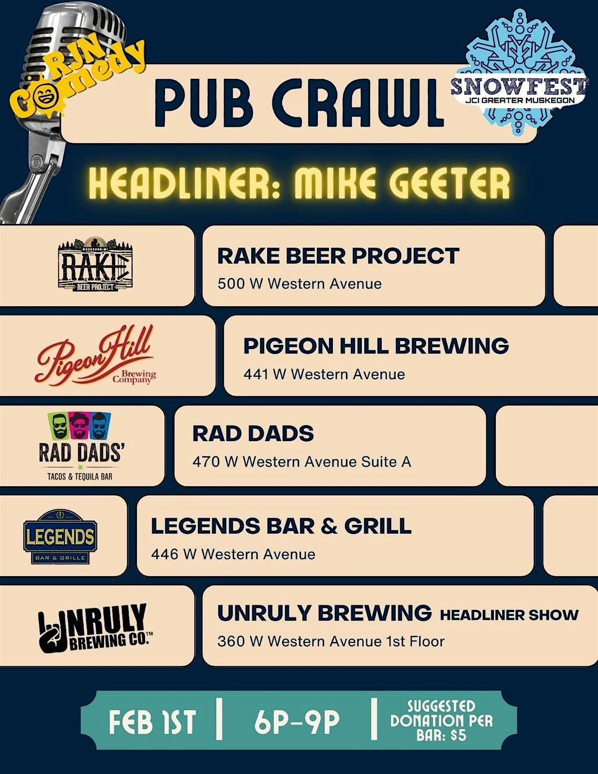 RJN Comedy Presents: The Snowfest Comedy Pub Crawl