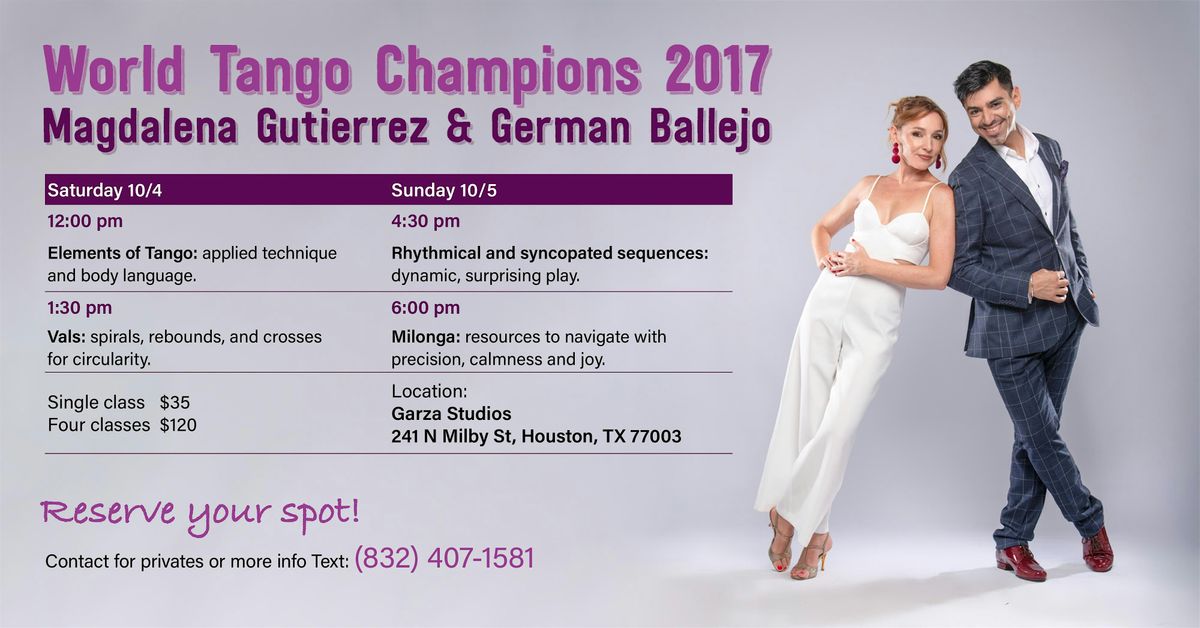 Argentine Tango Workshop with 2017 World Tango Champions Magdalena & German