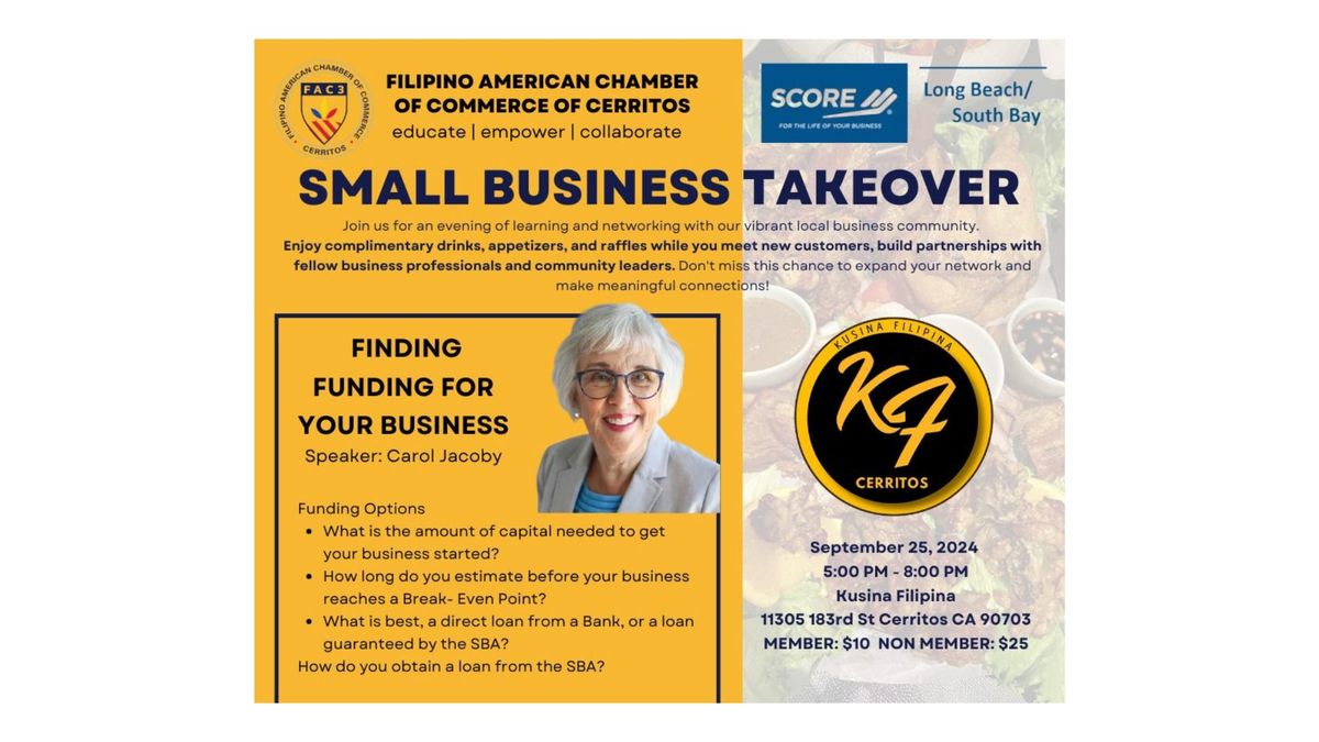 Event Reminder: FAC3 Small Business Takeover with SCORE at  KUSINA FILIPINA CERRITOS