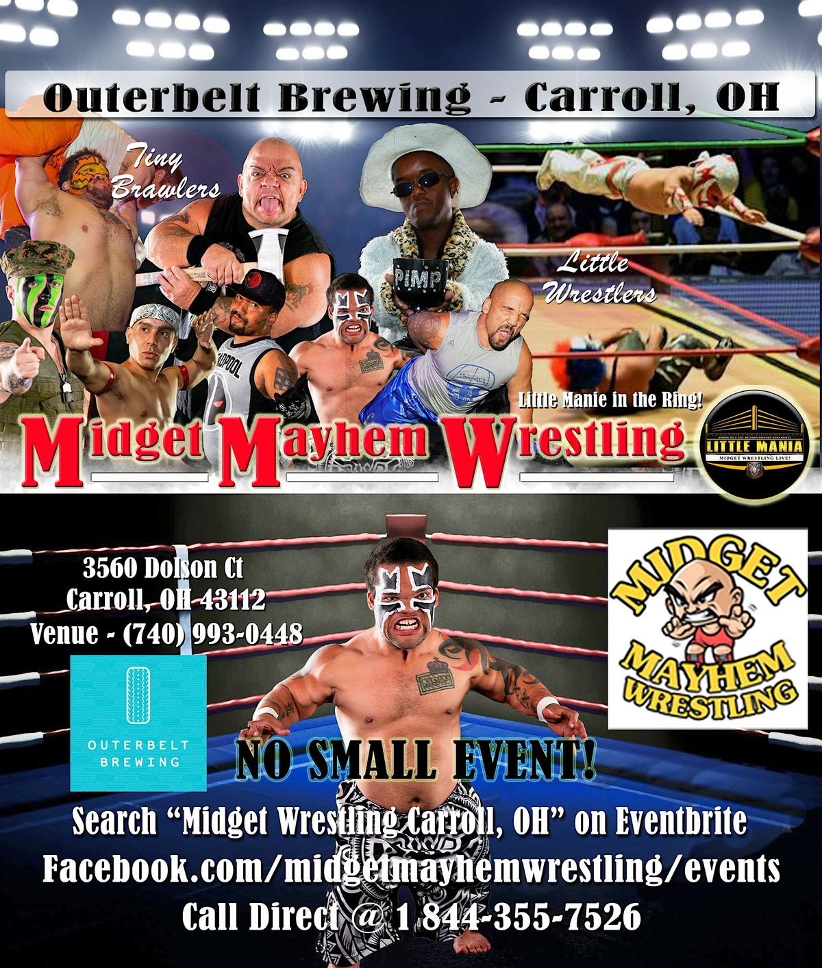 Midget Mayhem Wrestling Rips Through the Ring! Carroll OH 21+