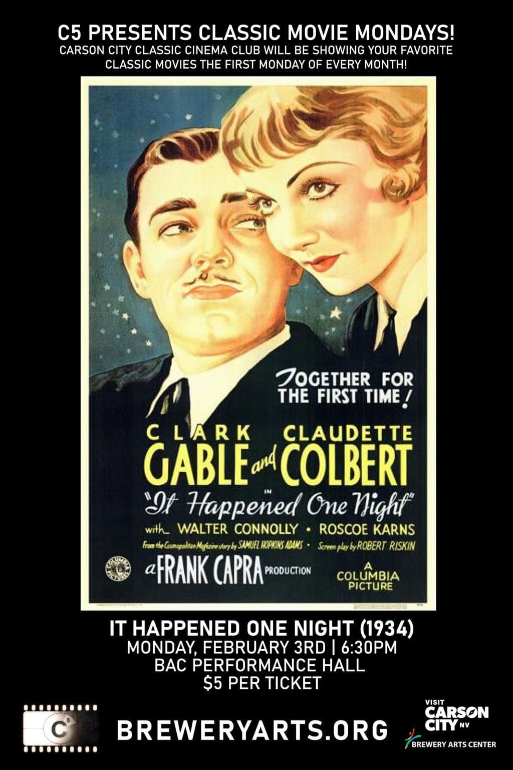 C5 Presents Classic Movie Mondays: It Happened One Night (1934) | Monday | February 3rd 2025