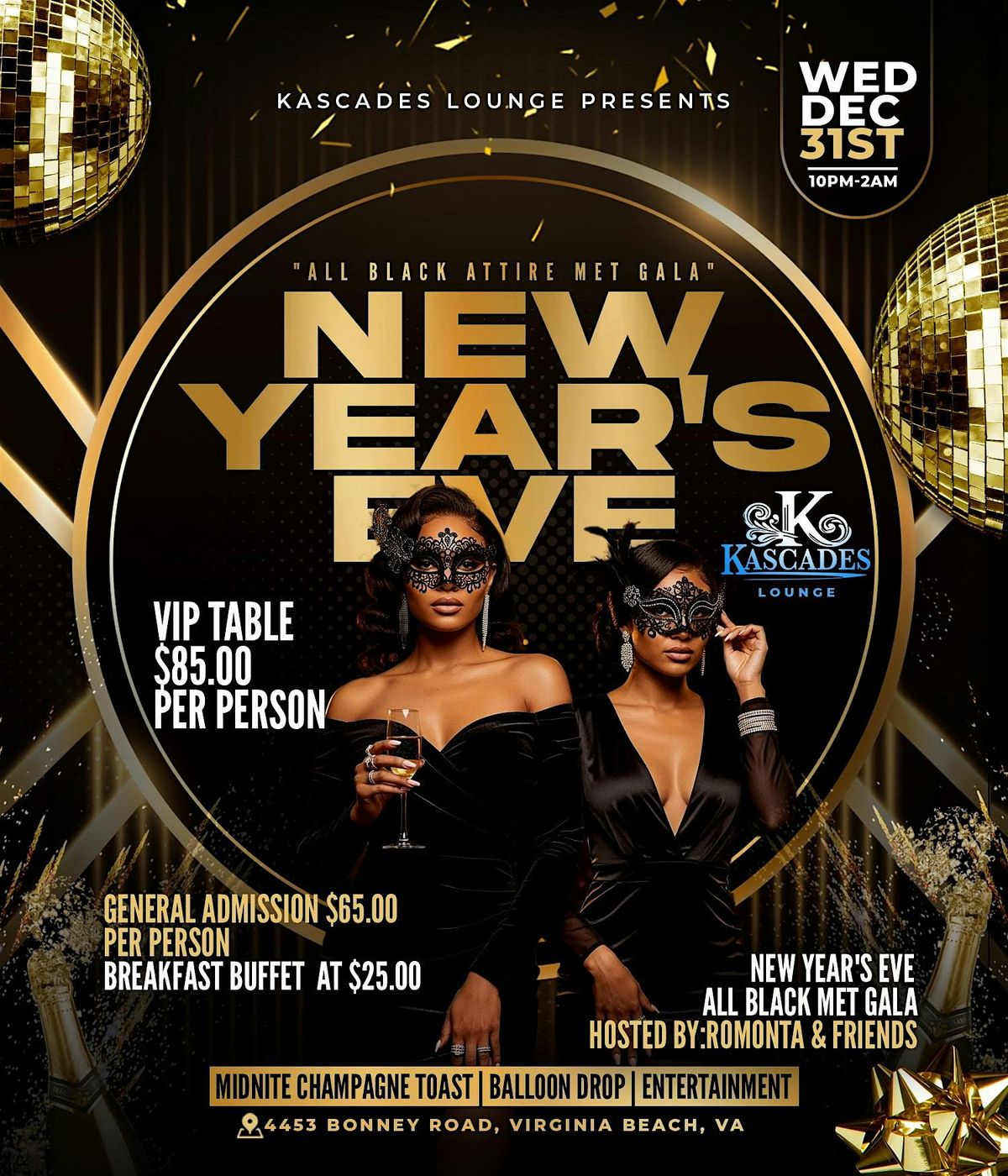 New Year\u2019s Eve All Black Met Gala at Kascades Lounge