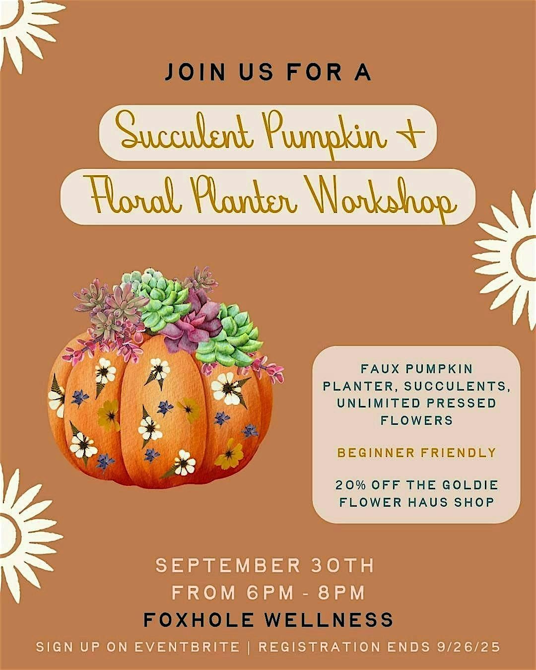 Succulent Pumpkin & Floral Planter Workshop @ Foxhole Wellness