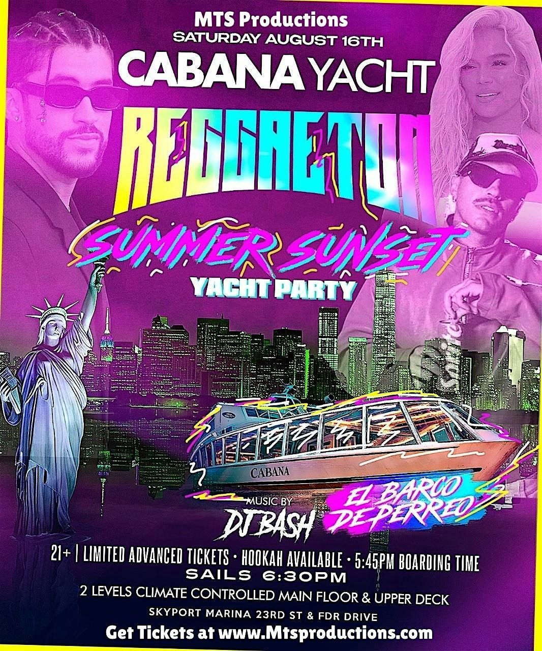 Reggaeton Summer Sunset Yacht Party NYC \u2013 Saturday August 16 | Cabana Yacht