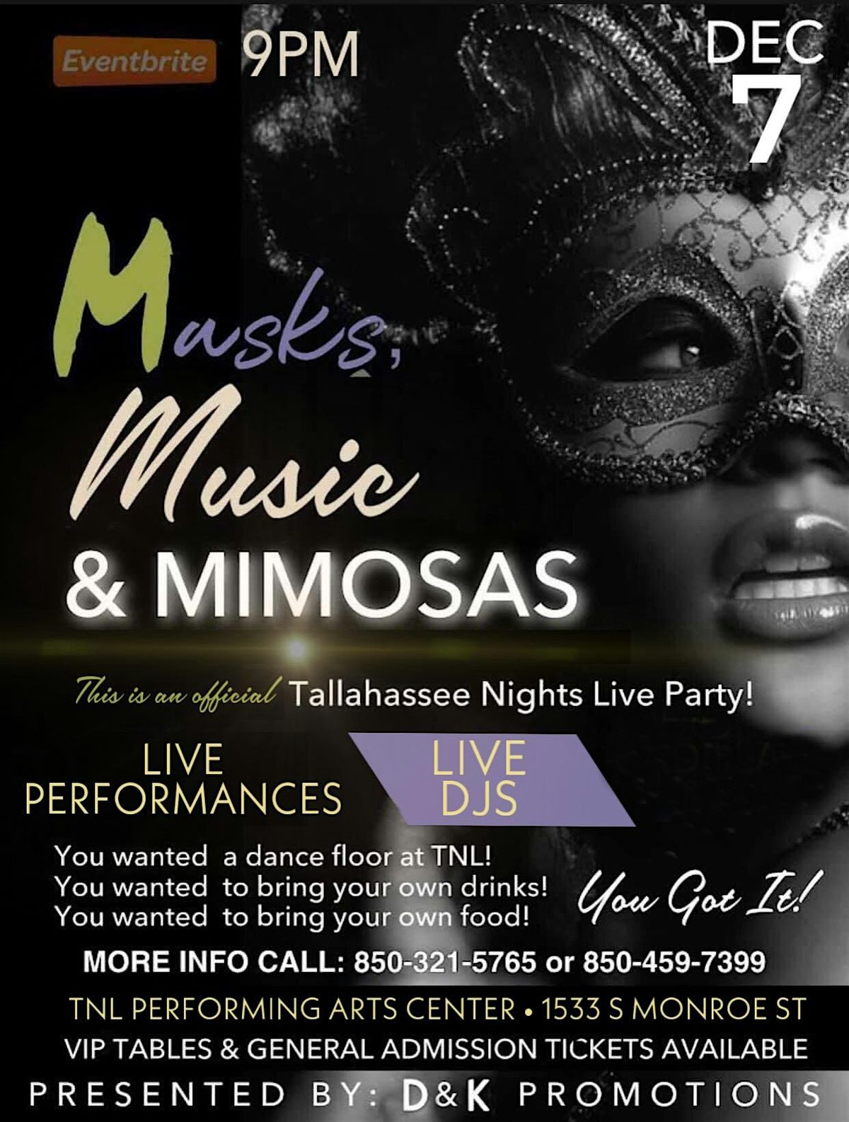 MASKS, MUSIC & MIMOSAS with Tallahassee Nights Live!