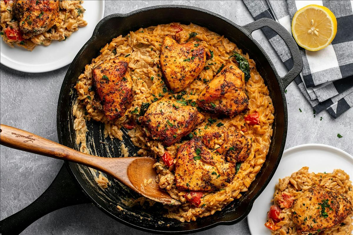 UBS In Person Cooking Class: Dijon Chicken Thighs w Brothy Orzo & Mushrooms