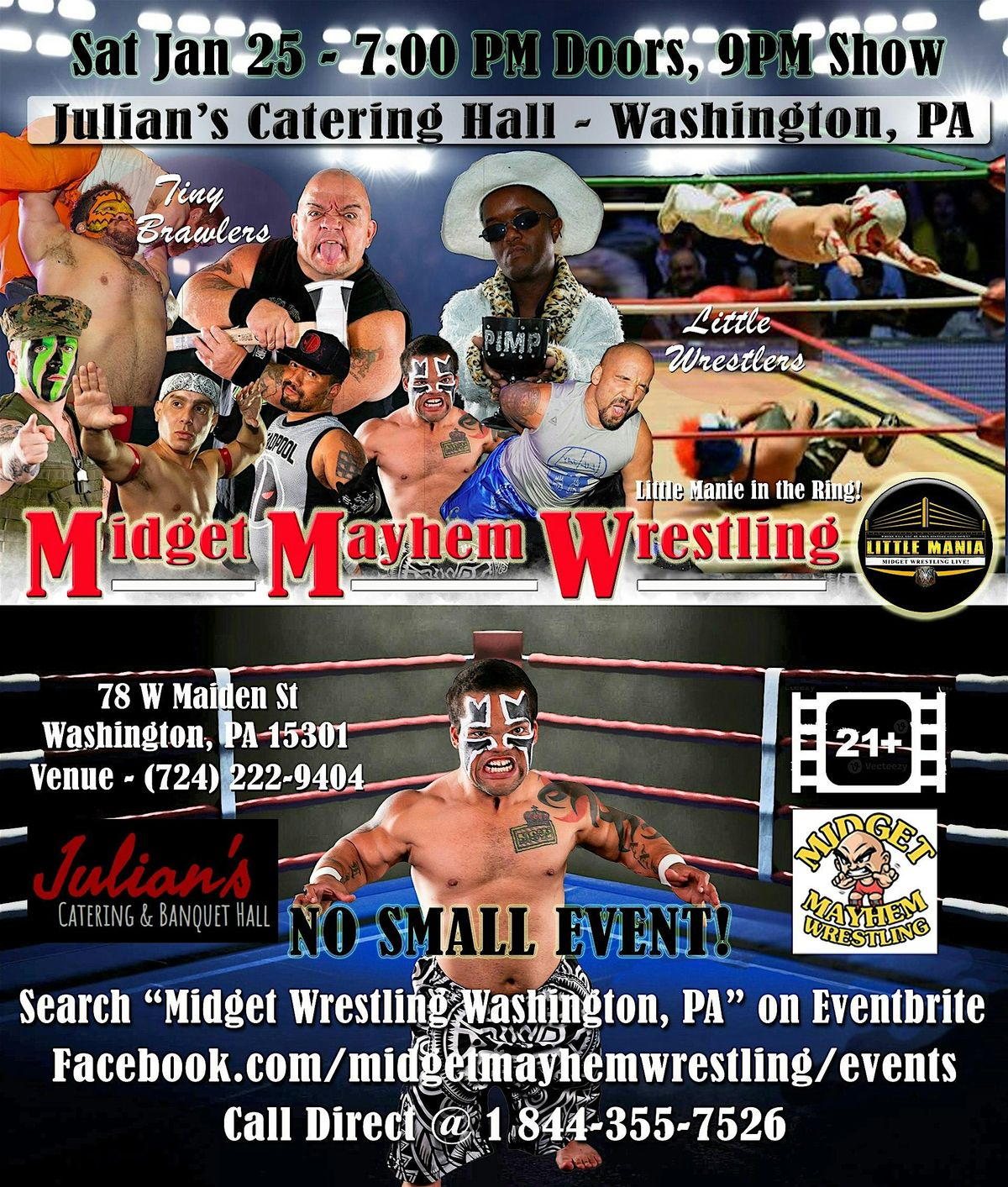 Midget Mayhem Wrestling Rips Through the Ring! Washington PA 21+