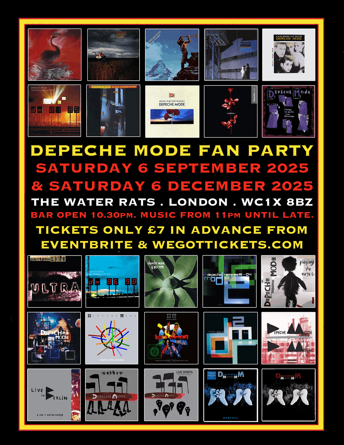 DEPECHE MODE FAN PARTY \u2013 SATURDAY 6 SEPTEMBER 2025 @ THE WATER RATS, LONDON