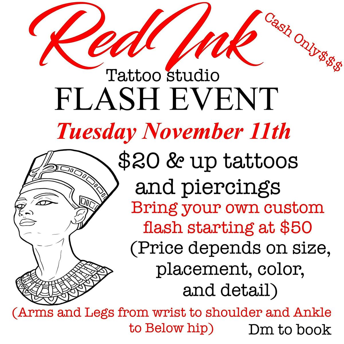 FLASH $20 AND UP TATTOOS AND $10 AND UP PIERCINGS THIS NOVEMBER 11TH!!!