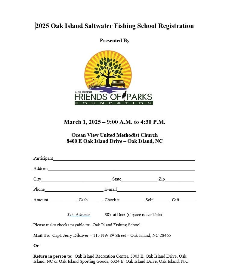 2025 Oak Island Saltwater Fishing School Registration Form