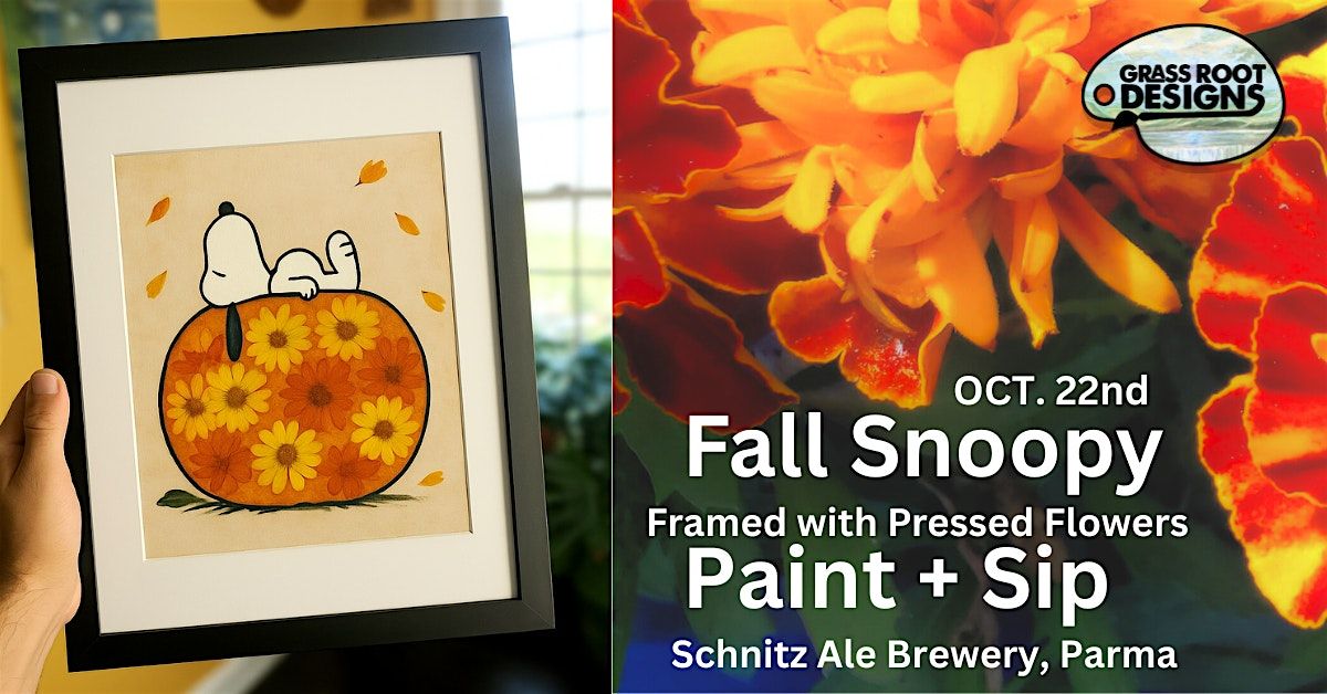 Framed Fall Snoopy with Pressed Flowers | Schnitz Ale Brewery