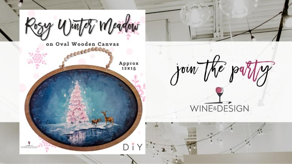 NEW! Rosy Winter Meadow on Wood Oval Canvas | Wine & Design