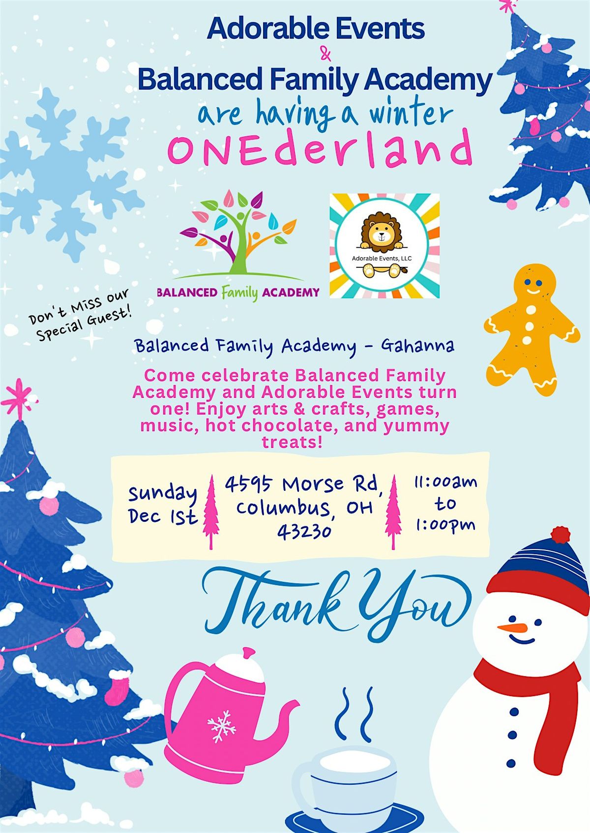 Adorable Events & Balanced Family Academy\u2019s Winter ONEderland