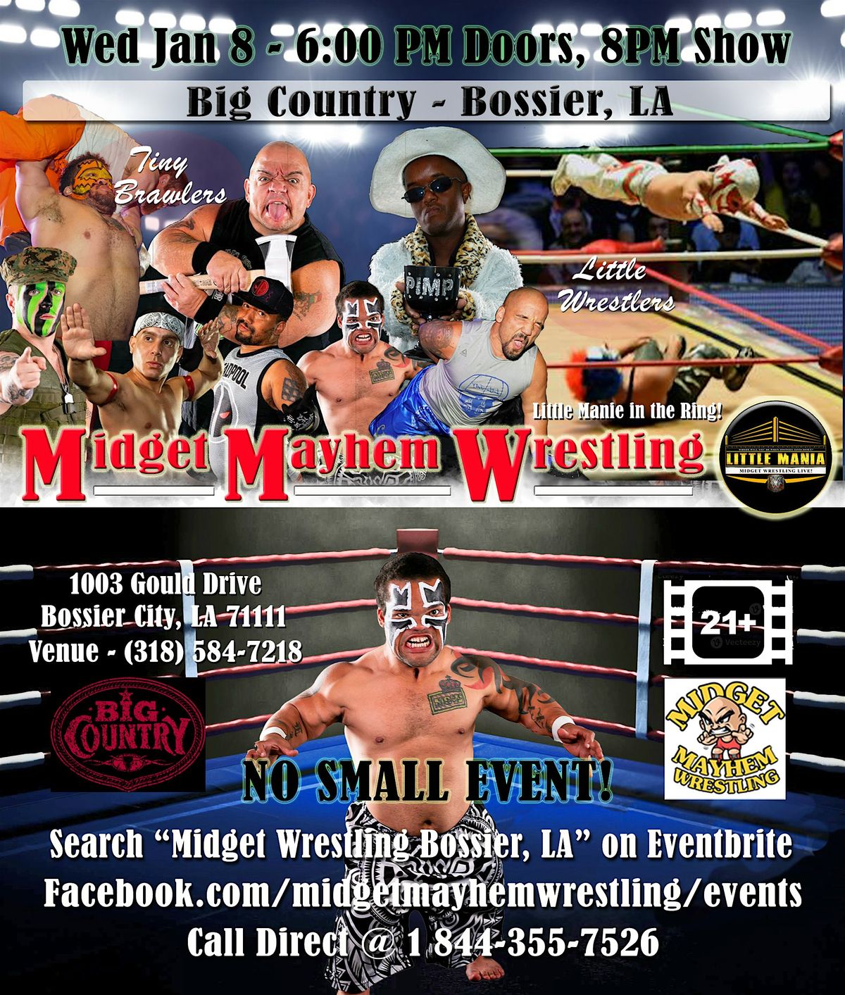 Midget Mayhem Wrestling Rips Through the Ring! Bossier LA 21+