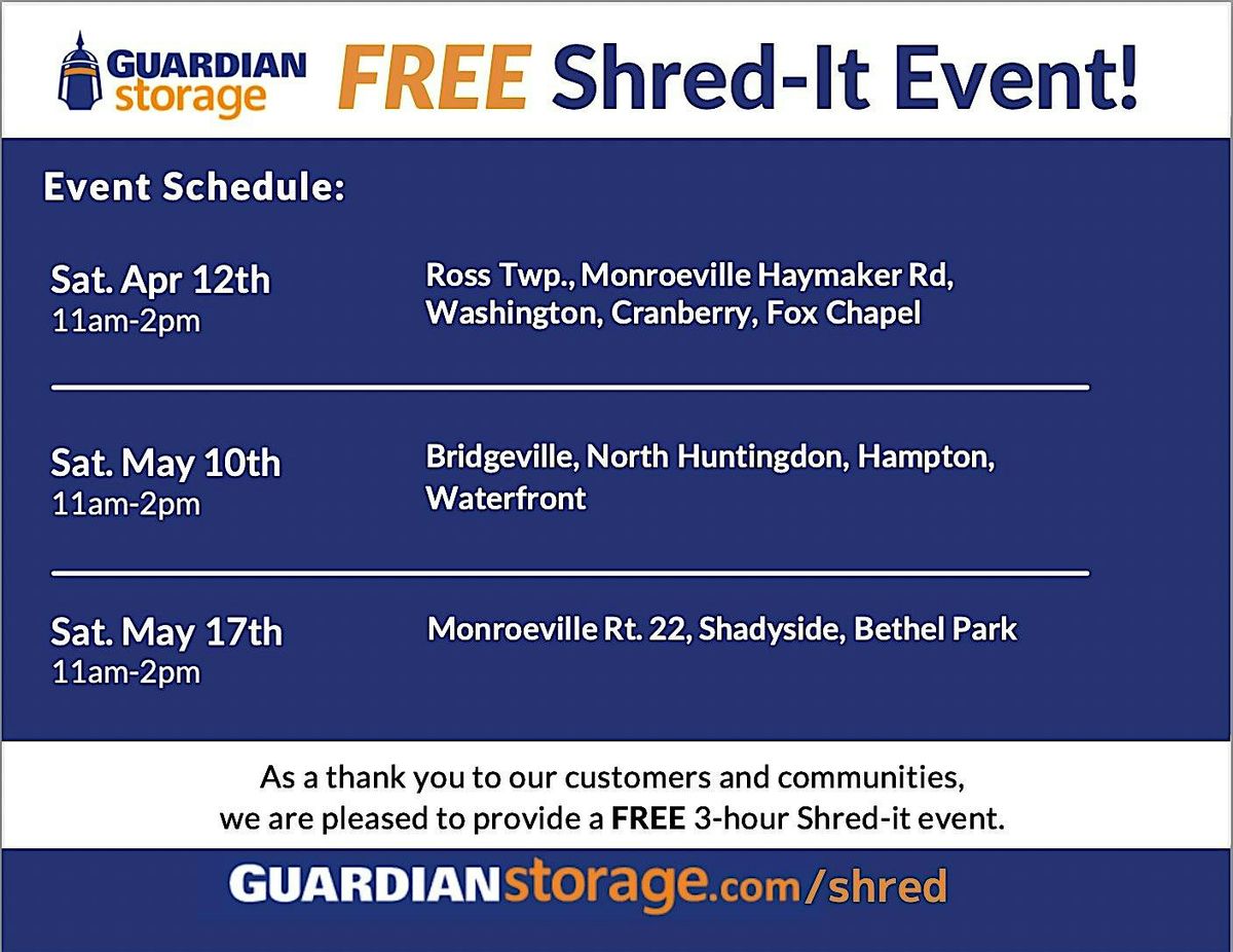 GUARDIAN STORAGE SPRING 2025 FREE SHRED-IT EVENT