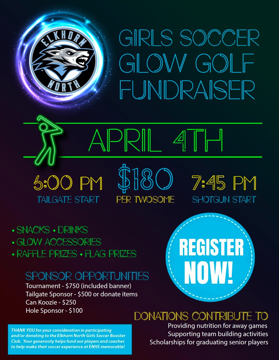 Glow Golf Tournament Fundraiser benefiting the ENHS Girls Soccer Team