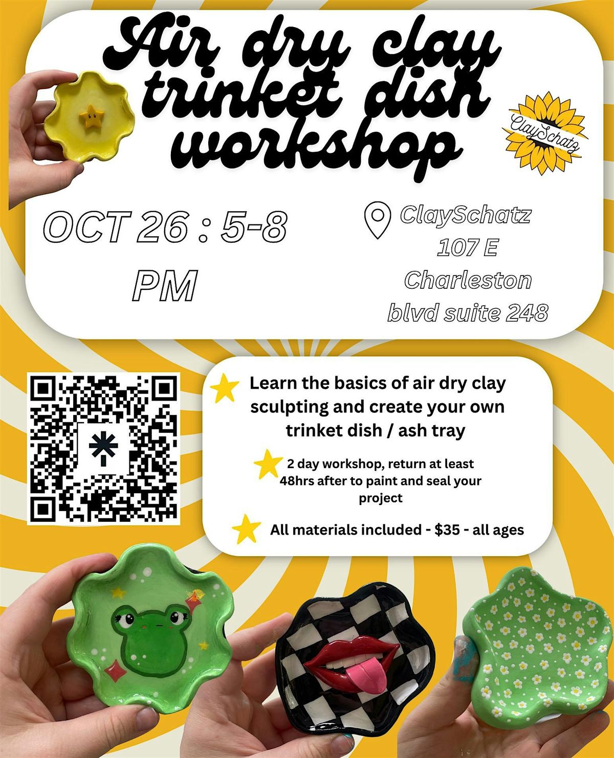 Air dry clay trinket dish \/ ash tray workshop - all ages arts and crafts