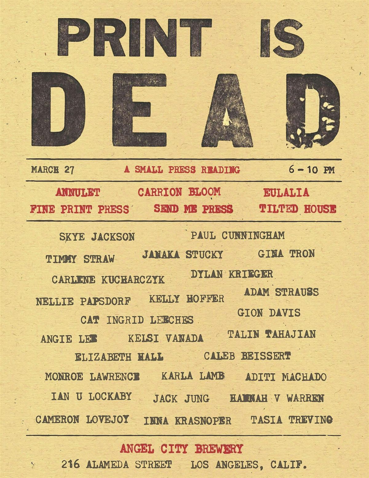 Print IS Dead: A Small Press Reading (An AWP off-site event)