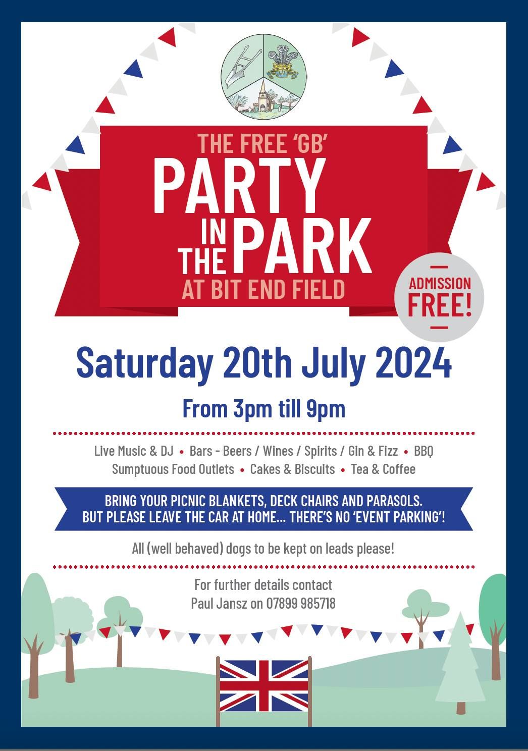 Party in the Park 2024 - Sat 20th July at Bit End Field 3pm-9pm