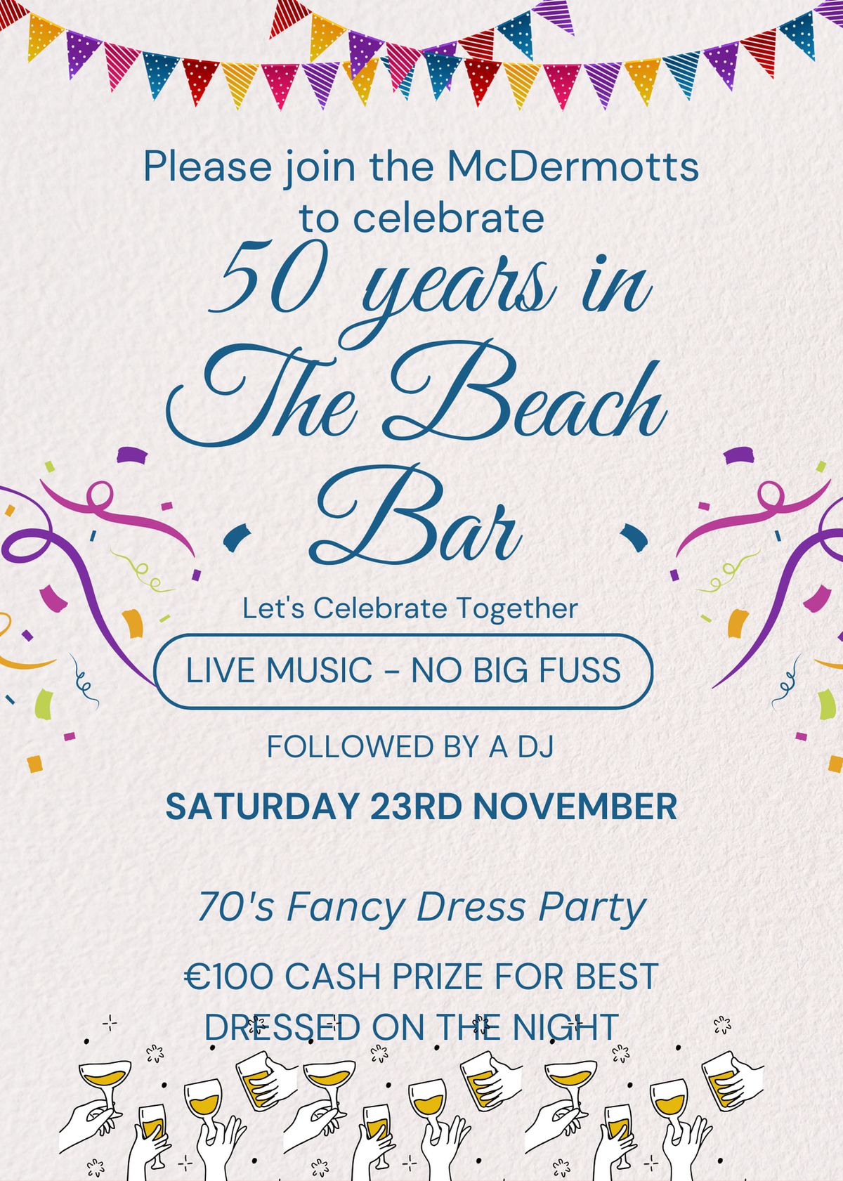 Please Join us the Mc Dermotts to Celebrate 50 Years in The Beach Bar