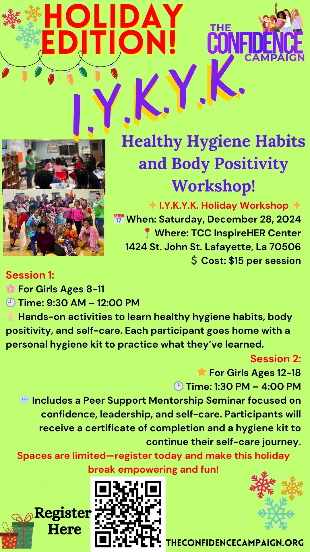 Holiday Edition!! Healthy Hygiene Habits & Body Positivity Workshop for Girls! Session 1, Ages 8-11