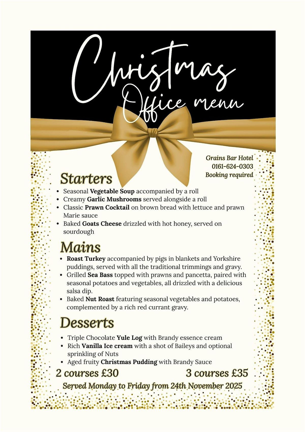 Christmas Office Lunch Menu