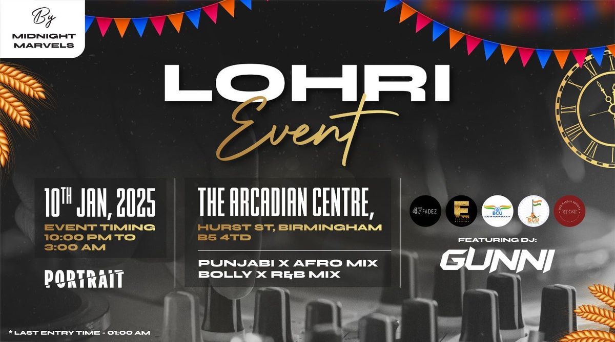 Midnight Marvels Birmingham - LOHRI PARTY | Friday 10th January | Portrait, Arcadian