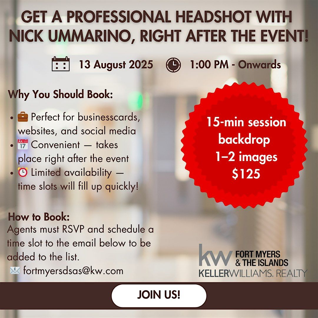 Get a Professional Headshot with Nick Ummarino, RIGHT After the Event!