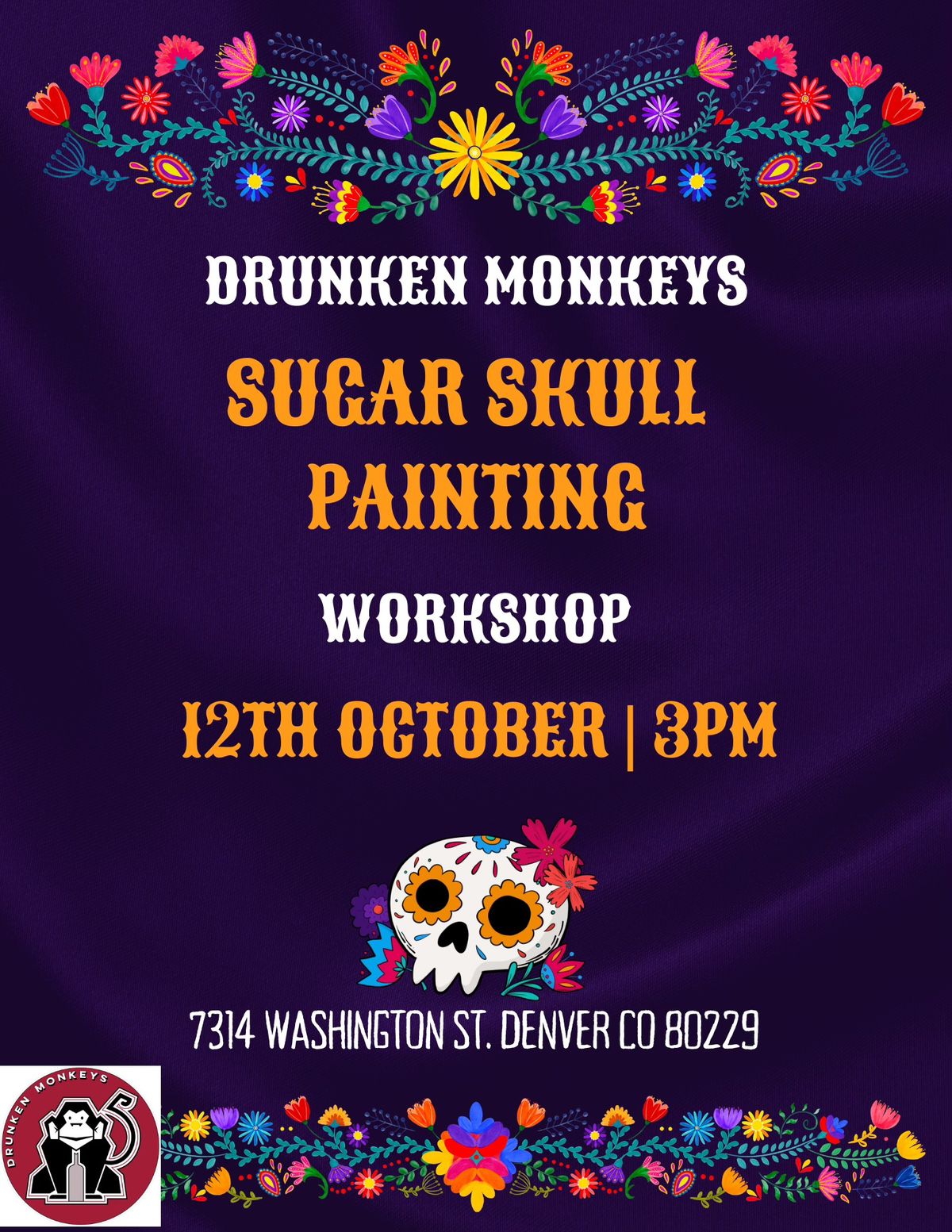 Drunken Monkeys Sugar Skull Painting 