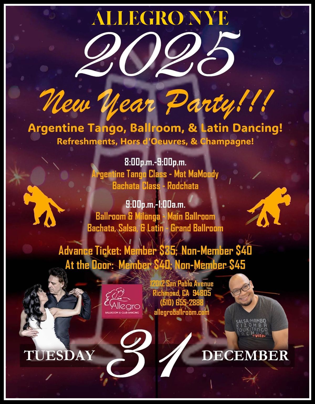 NYE DANCE PARTY @ ALLEGRO (Bachata Salsa Argentine Tango)