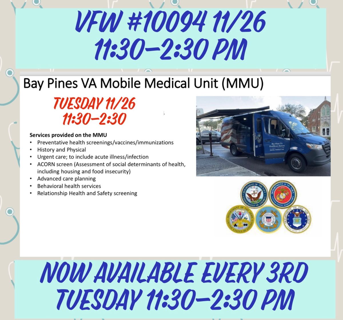 Bay Pines VA Mobile Medical Unit On-site at VFW Post 10094