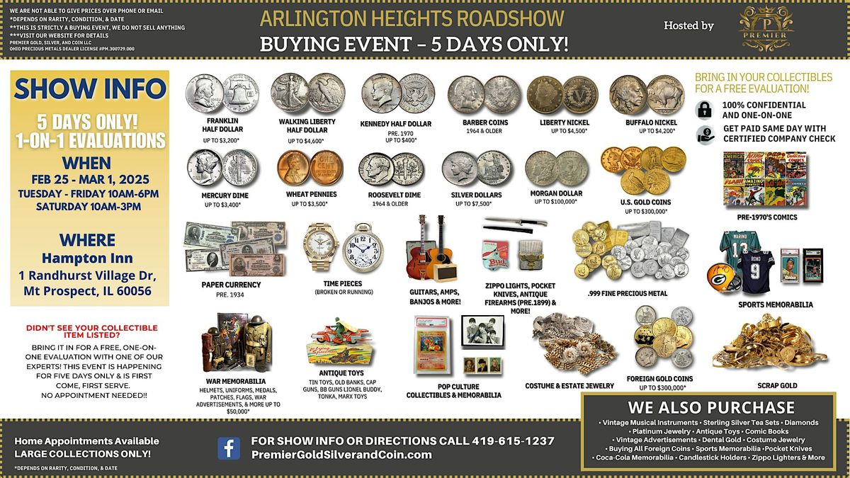 Arlington Heights, IL ROADSHOW: Free 5-Day Only Buying Event!