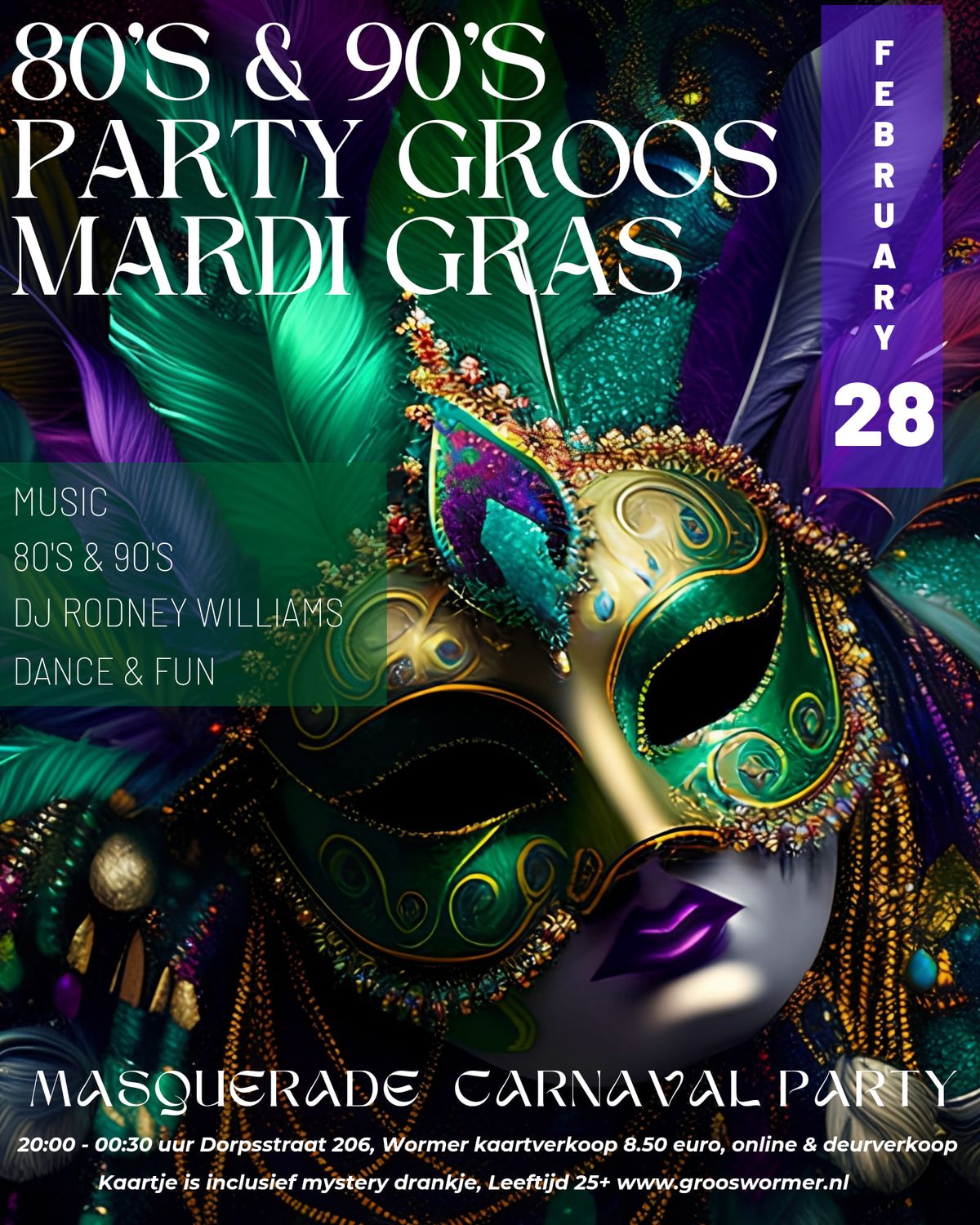 80's & 90's Music Mardi Grass thema Carnaval