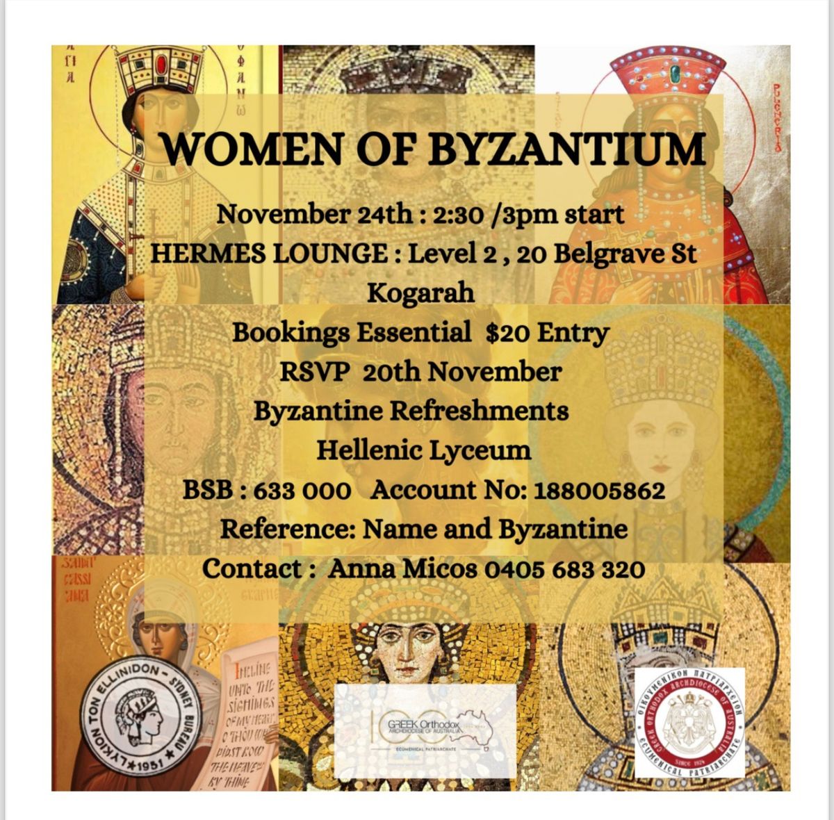 Hellenic Lyceum of Sydney presents Women of Byzantium