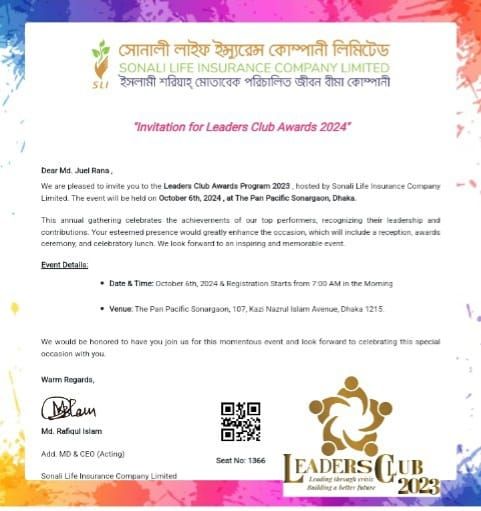 Invitation for Leaders Club Award 2024