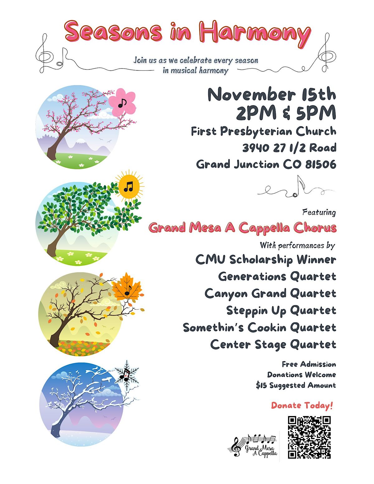 Seasons in Harmony Concert presented by Grand Mesa A Cappella Chorus